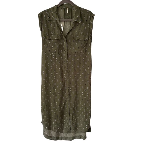 Free People Dresses & Skirts - Free People Green and‎ Black Diamond Sheer V-Neck Sleeveless Midi Dress Size M
